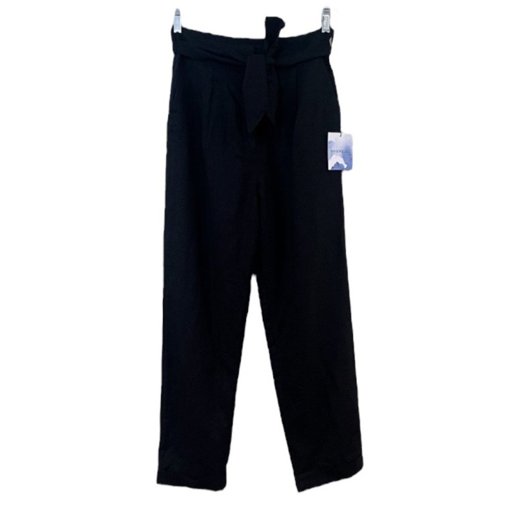 Majorelle Black Linen Blend Classic Belted Designer Slim Dress Pants S NWT